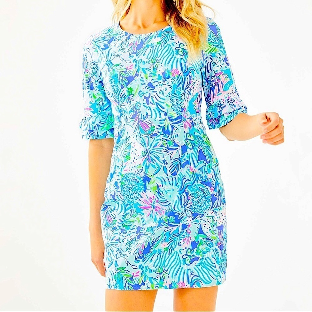💙🩵Lilly Pulitzer Fiesta Stretch Dress Coastal Blue dress size 00 - Picture 4 of 17